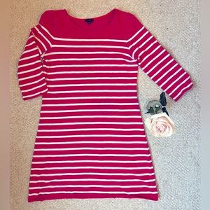 Talbots Raspberry & White 3/4 Length Sleeve Tunic Dress